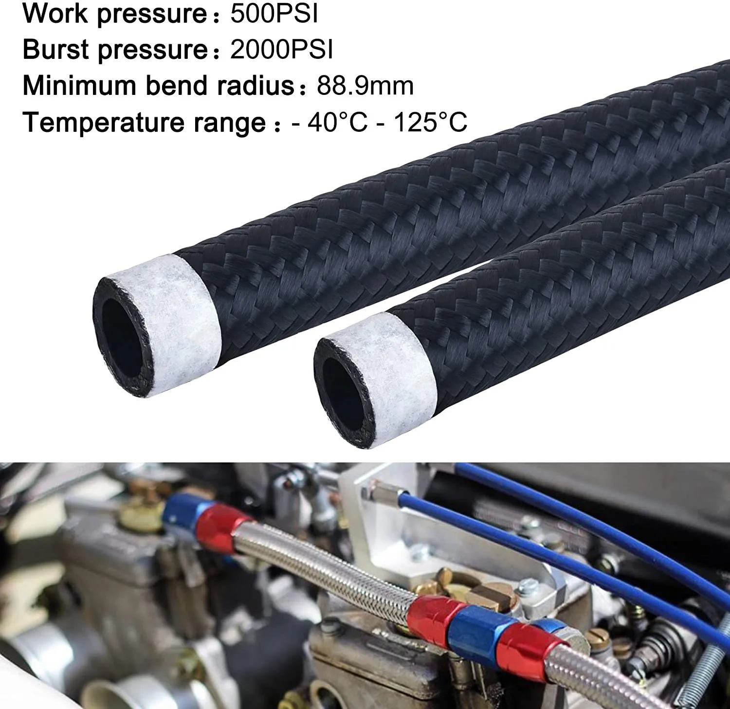 1M 3M 5M Fuel Hose Oil Gas Line AN4 AN6 AN8 AN10 AN12 Cooler Hose Line Pipe Tube Nylon Stainless Steel Braided CPE Rubber Black