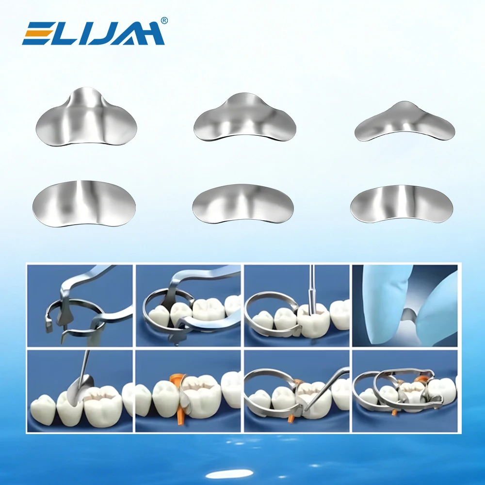 SYJH 10Boxes/Set Dental Matrix Sectional Contoured Metal Matrices 1.398/1.330 with Spring Clip Ring Clamp Wedges Dental Tools