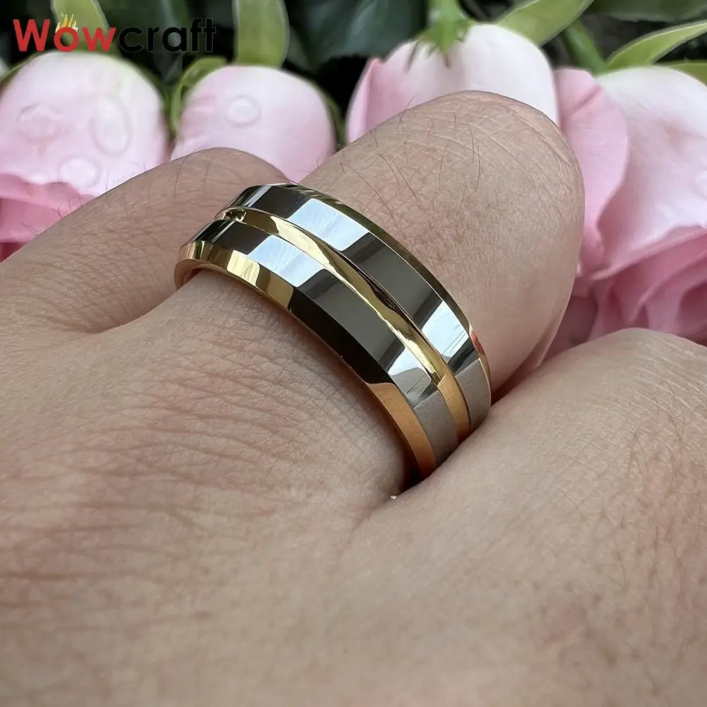 Two Tone Gold Plated Tungsten Finger Ring for Men Women Fashion Engagement Wedding Band