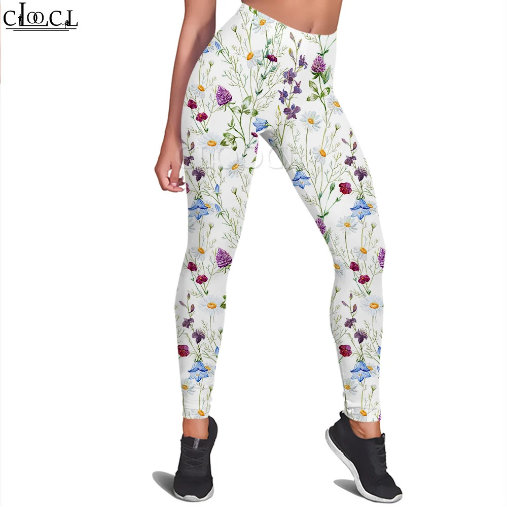 Cloocl mulheres legging roxo flores padrão 3d impresso calças de cintura alta estiramento esportes legging jogging fitness yoga calças