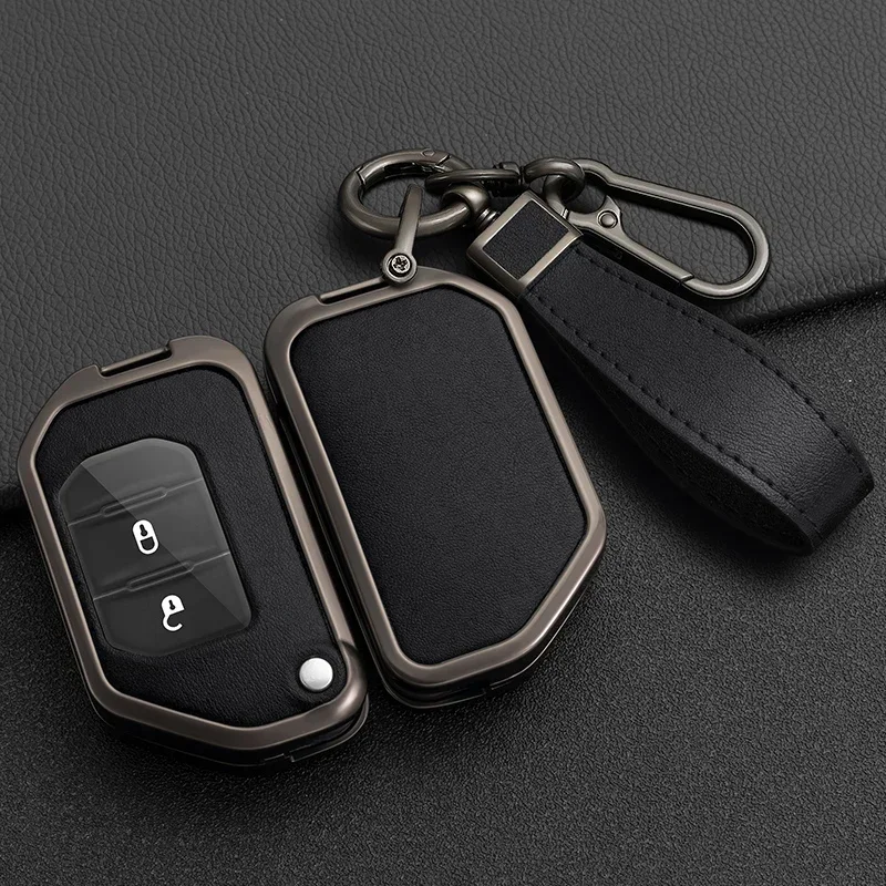 

Zinc Alloy + Leather Car Key Cover Case For Jeep Wrangler JL Rubicon Gladiator JT Sahara JLU 2 3 4 Button Flip Remote Protection