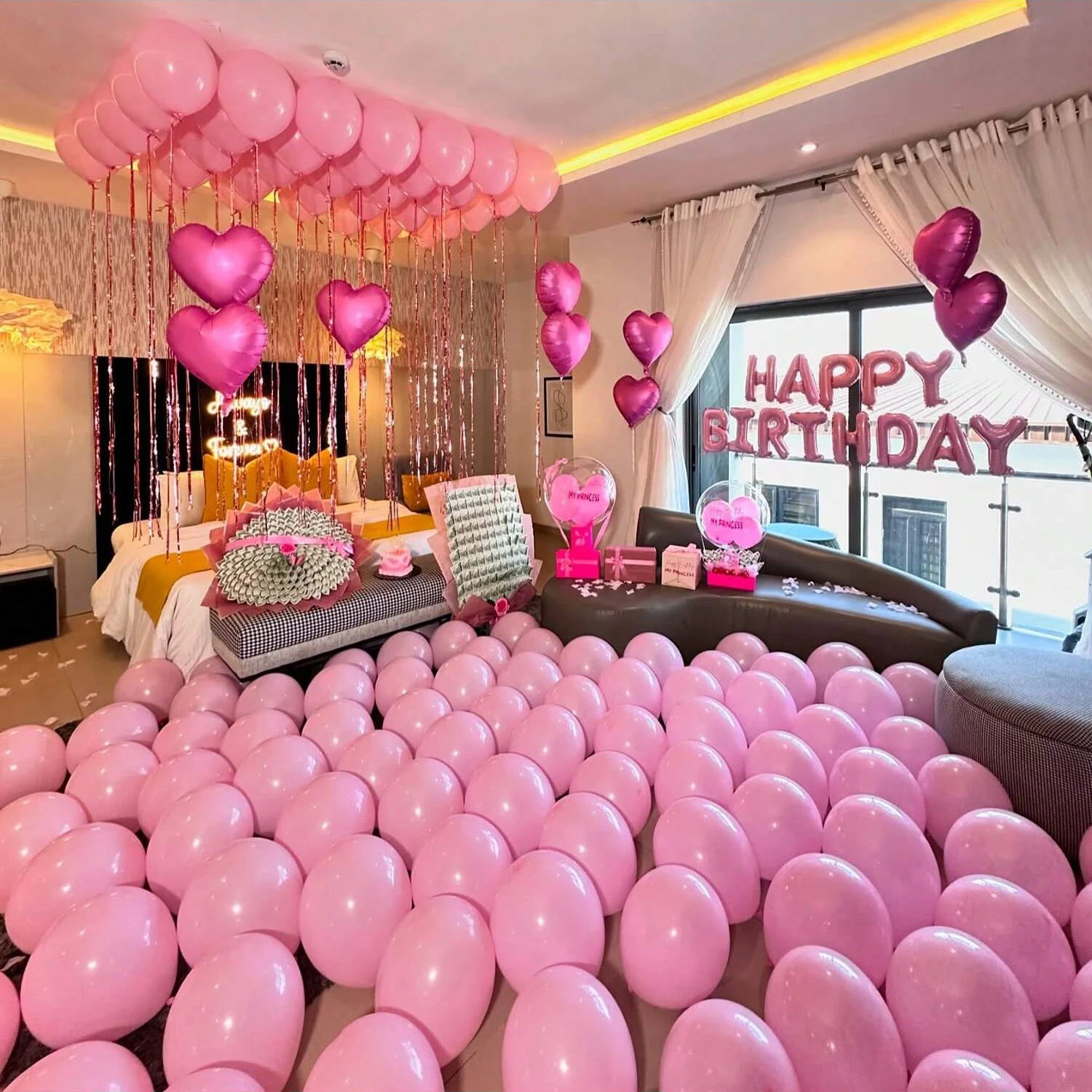 Rosa Thema Geburtstag Ballon Set Brief Banner Ballon herzförmige Aluminiumfolie Ballon Geburtstag Party Dekoration Foto Requisiten