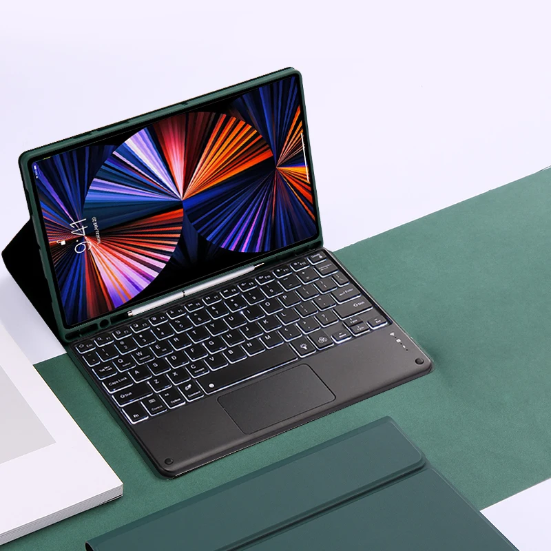 حافظة مع لوحة مفاتيح لوحة اللمس لجهاز iPad 11 11th Generation A16 لوحة مفاتيح بإضاءة خلفية مغناطيسية لجهاز iPad 10th 11th 2025 2022