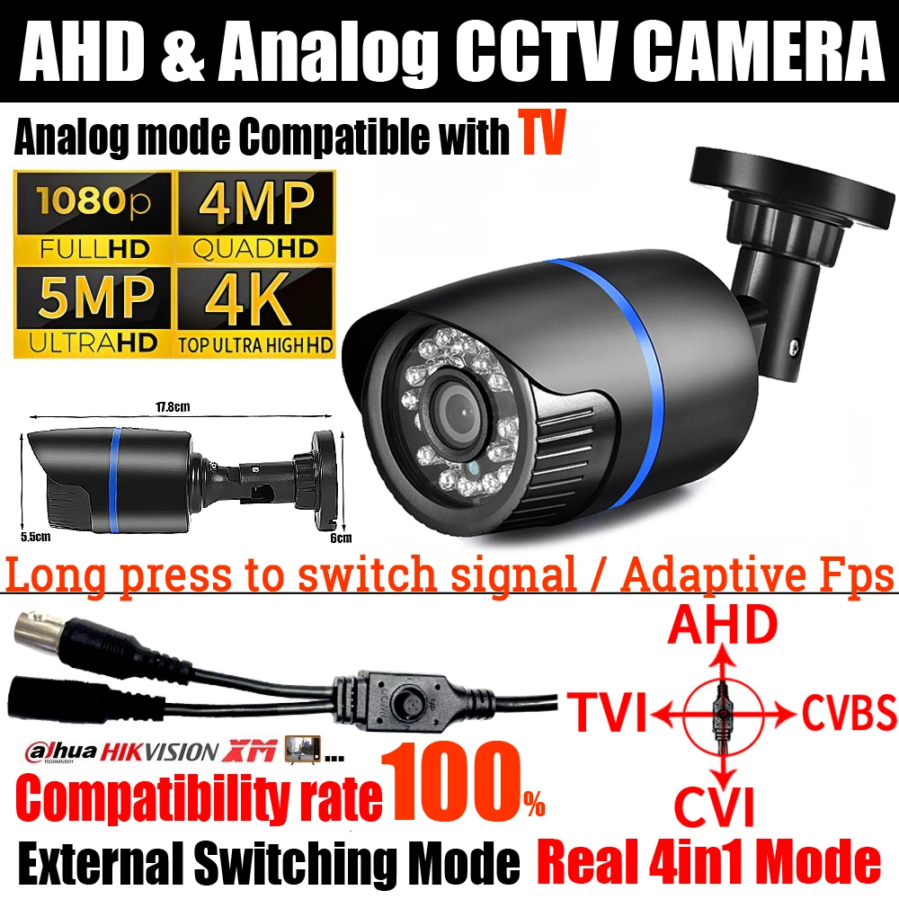 

2MP/4MP/5MP/8MP Ultra AHD Camera TVI/CVI/Analog 4in1 OSD Menu 4K HD Security Monitor IR-CUT Night Vision Outdoor Have bracket