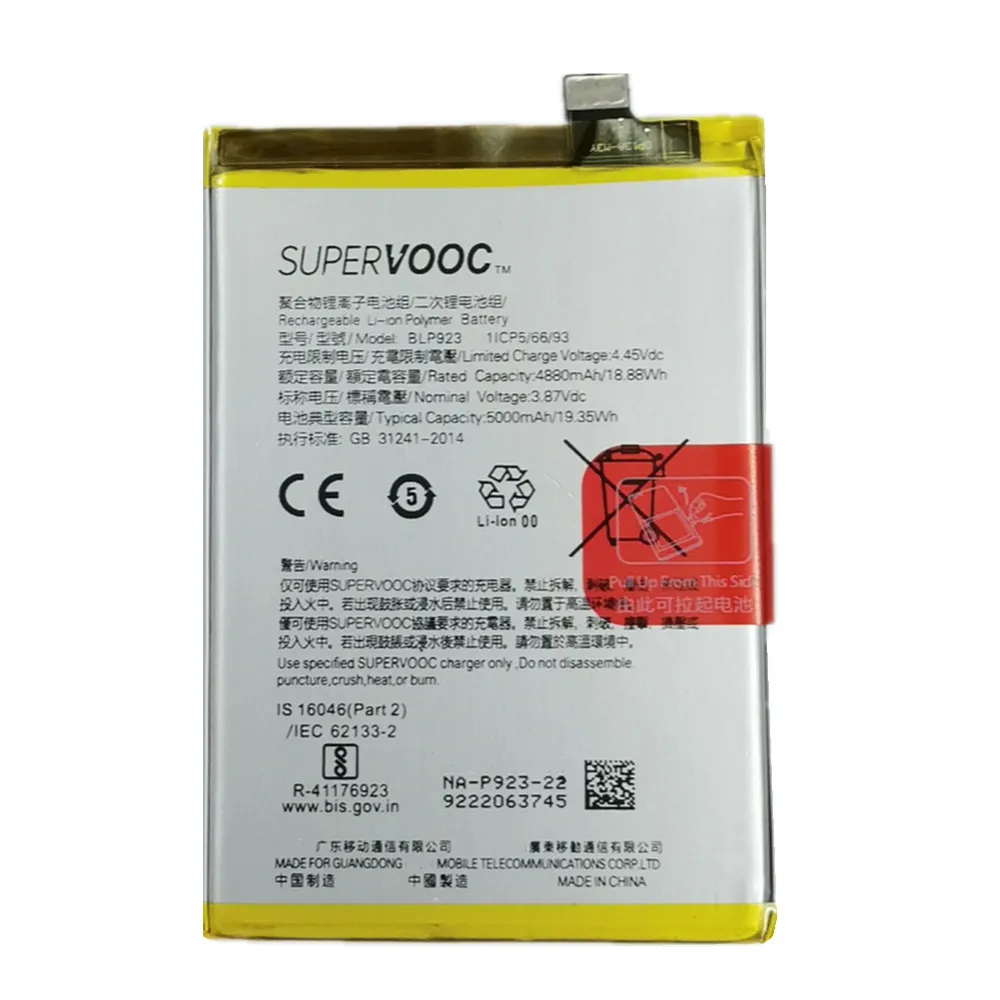 5000mAh 100% Original BLP923 Battery For Oppo A77 5G CPH2339 A77S A78 A97 5G PFTM10 A57 A57s CPH2385 A58 PHJ110 Phone Bateria