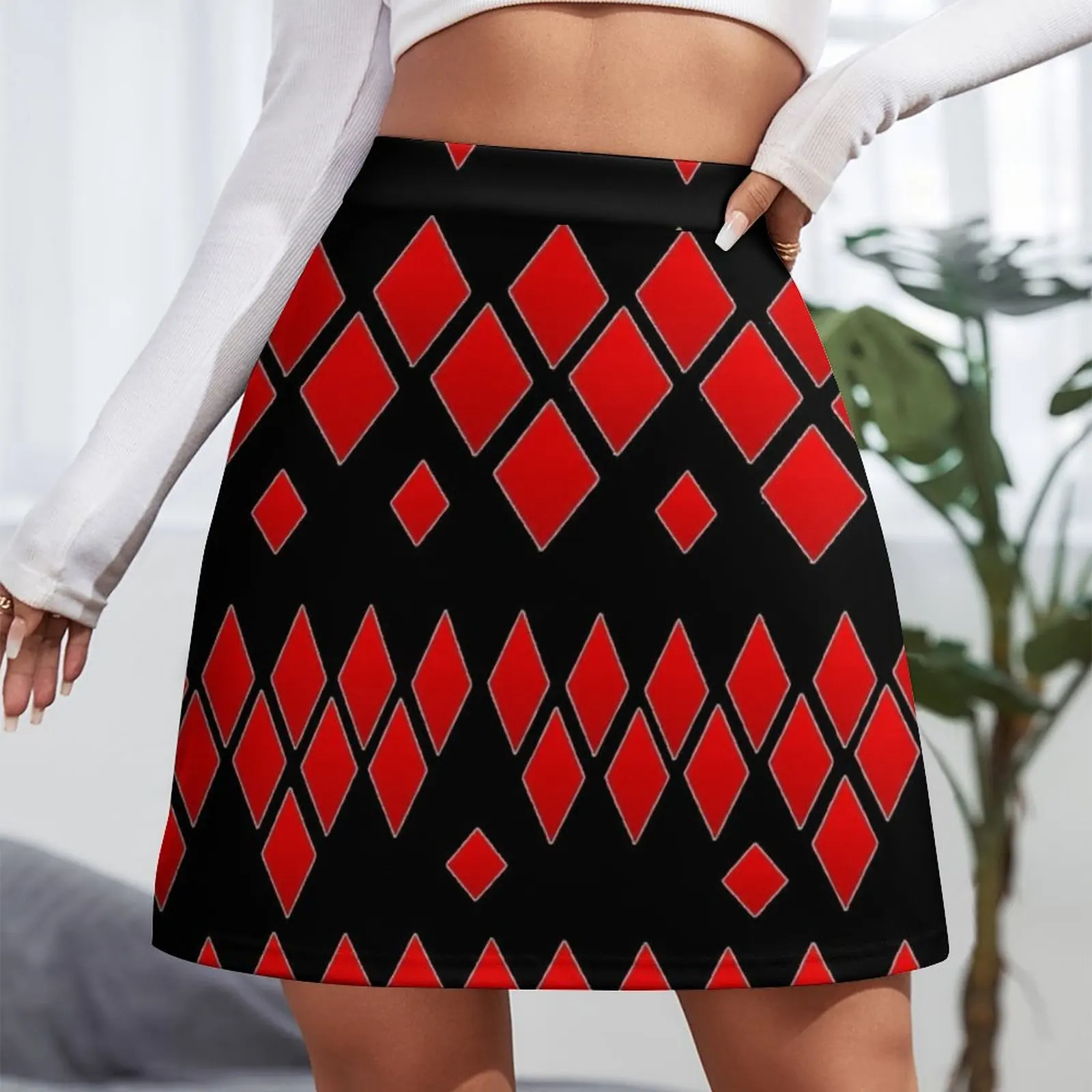 RED DIAMONDS GEOMETRIC ABSTRACT BLACKART PATTERNS Mini Skirt girls skirt night club women Women's clothing dress