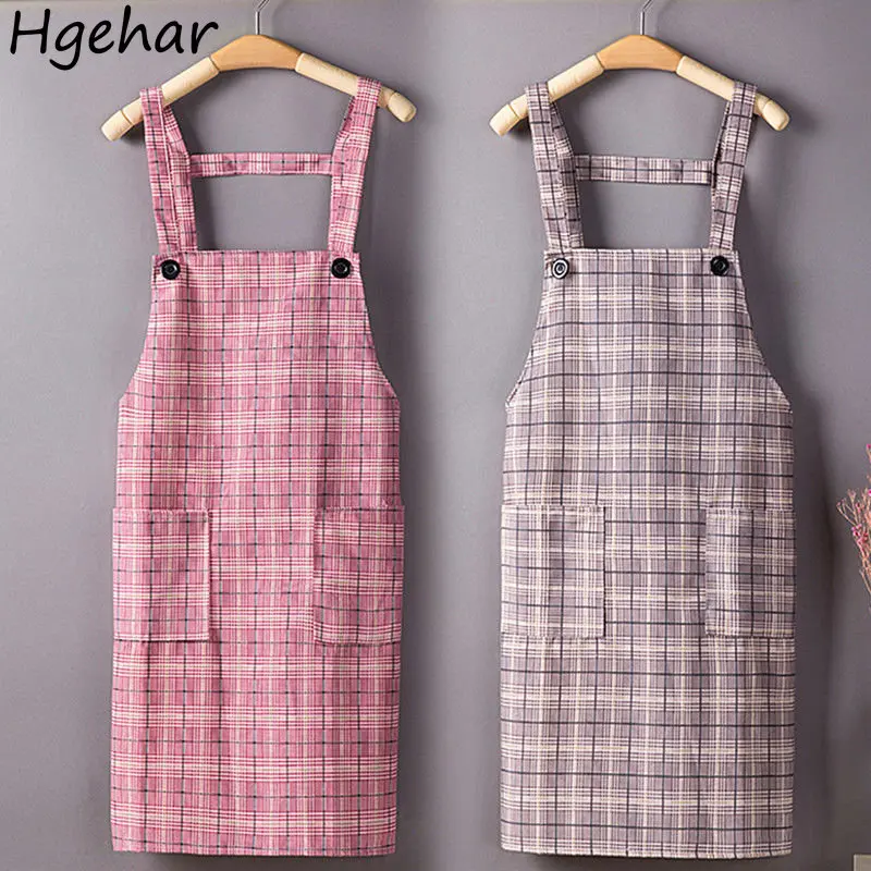 Kitchen Household Wear-resistant Aprons Adult Sleeveless Uniform for Cooking Cleaning Breathable Plaid Restaurant Apron Oilproof