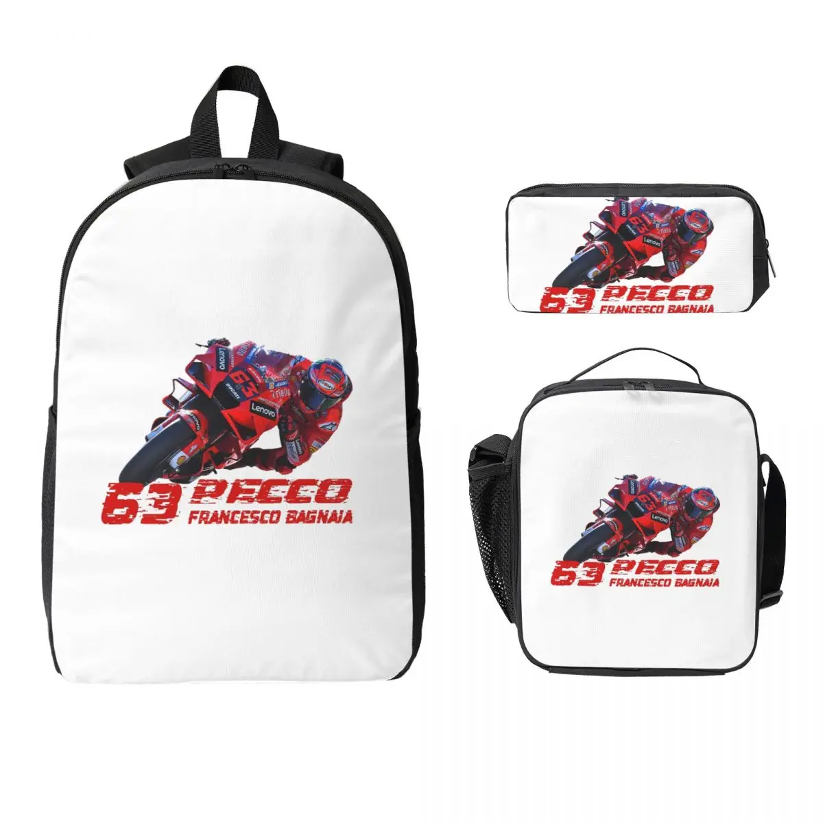 

Рюкзак Pecco Bagnaia 63, студенческая сумка для книг для мальчиков и девочек, школьная сумка, сумки на плечо для ноутбука, 3 шт., изолированная сумка для обеда, пенал