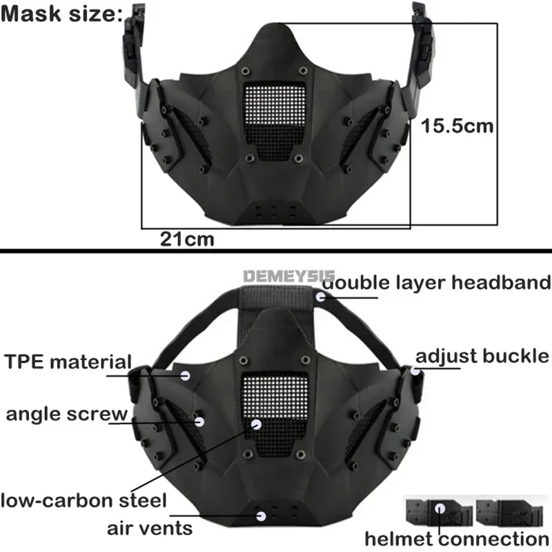 Airsoft Shooting Mask Breathable Steel Mesh Hunting Wargame Protective Mask Tactical Half Face Masks for FAST Helmet