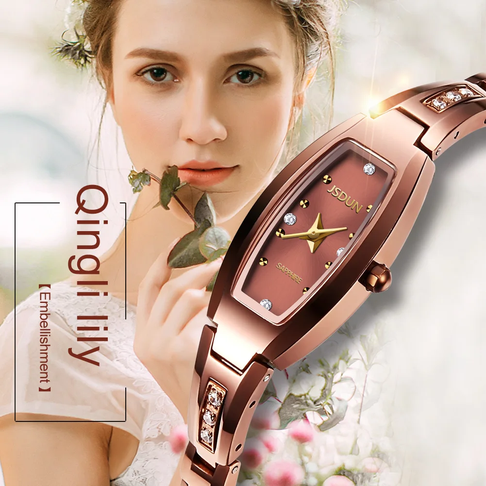 

JSDUN Women Fashion Luxury Quartz Watches Tungsten Steel Elegant Design with Diamond Relogio Feminino Gift for Female