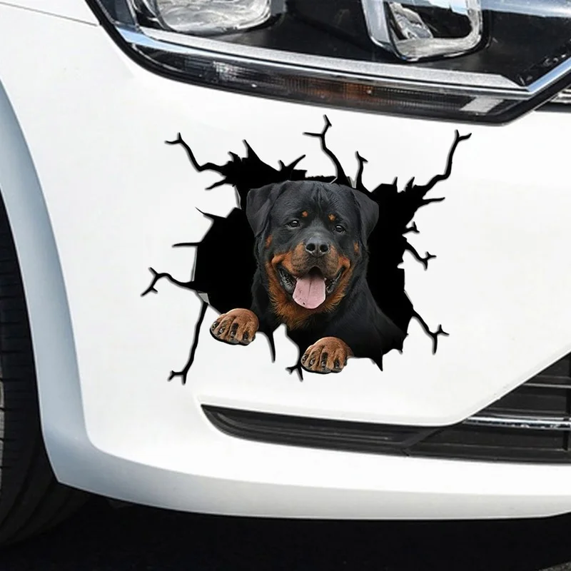 Jpct tear cute Rottweiler dog exposed tongue decal for car body, bumper waterproof cover scratch sticker maximum size 15cm