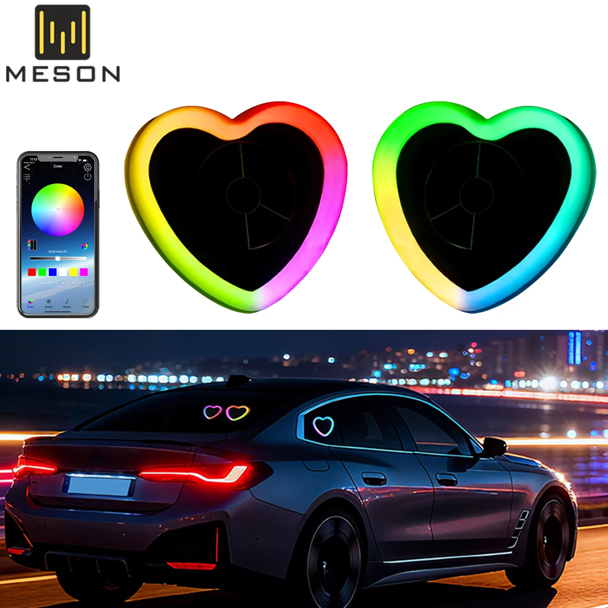 

2 in 1 LED Ambient Light Car Neon Interior Light RGB Heart Shape Decoration Lights Atmosphere Light Car DIY Lamp USB APP Control