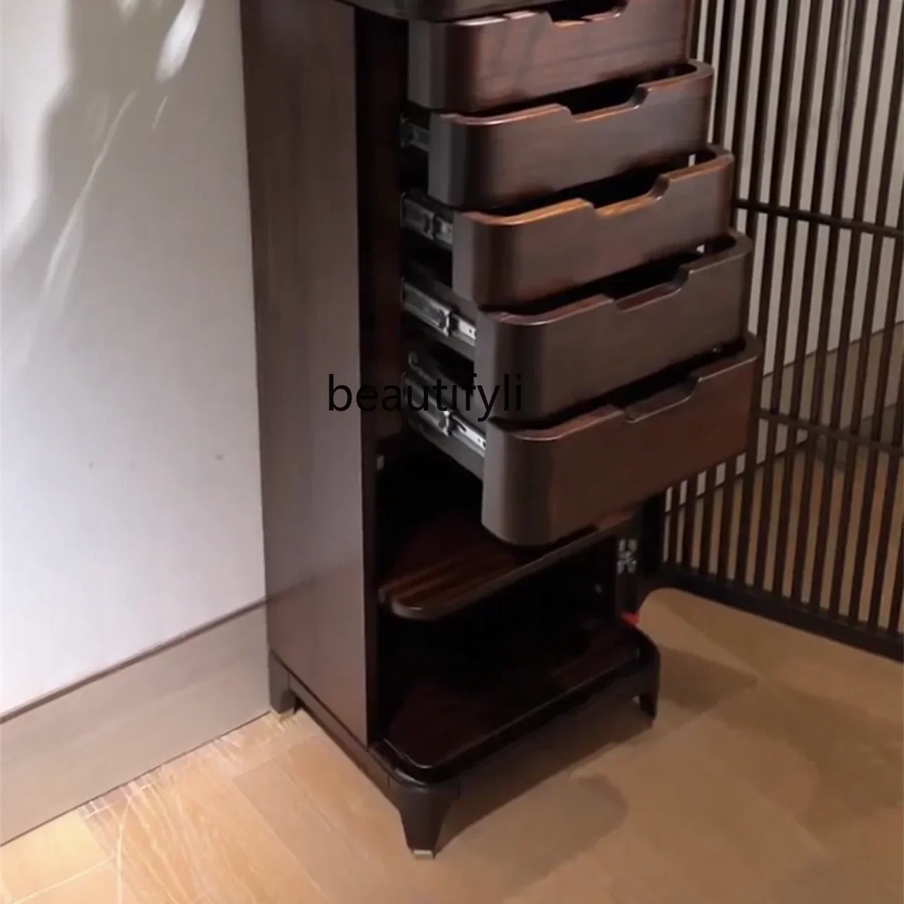 

smt7486 New Chinese ebony wood chest cabinet solid wood storage side cabinet bedroom light luxury corner cabinet with mirror ss