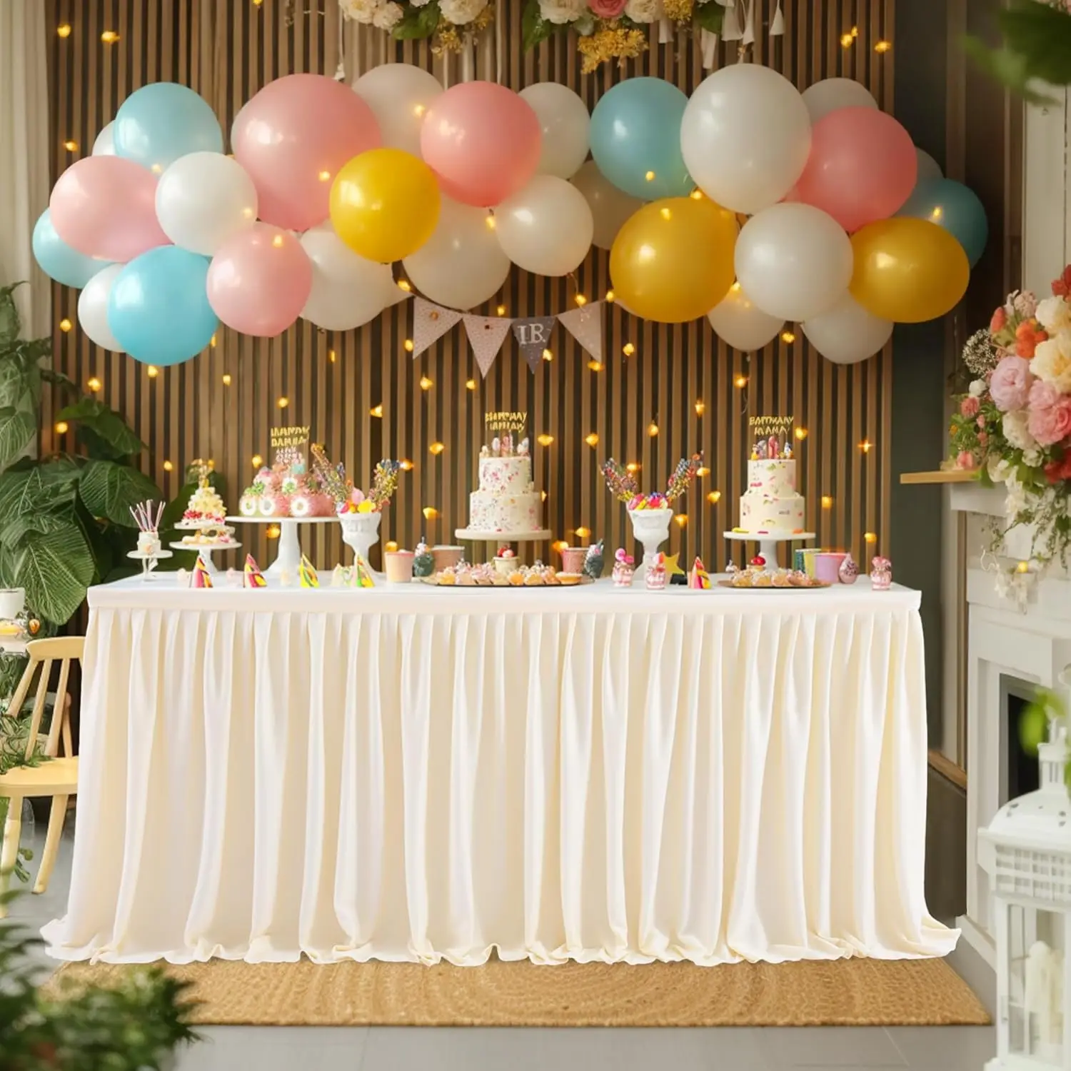 Party Table Skirt Polyester Pleated Table Skirt Dessert Tablecloth Skirt for Wedding Birthday Party Banquet Table Decoration