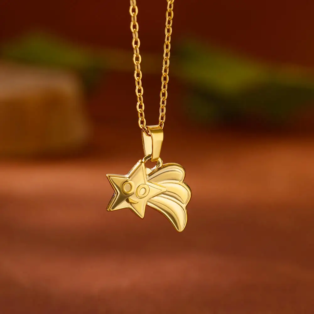 Stainless Steel Star Pendant Necklace For Women Cute Gold Plated Wishing Meteor Geometric Necklace Party Trend Jewelry Gifts