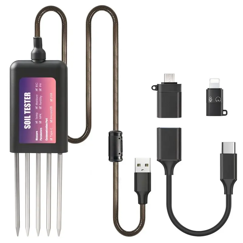 

ABXF-USB Soil Tester N P K PH Meter EC Temperature Humidity Fertility Detector IP68 Waterproof Sensor For Farming Garden