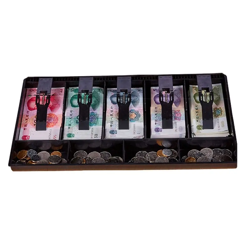 Multi-grids Cashier Box Multifunctional Plastic Clip Drawer Cash Tray Compartments for Money Storage Black Drawer Insert Tray