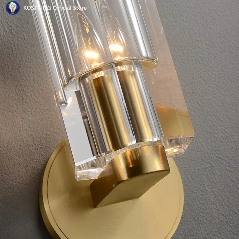 البرونزية النحاس سميكة كريستال مصابيح الحائط الفاخرة ما بعد الحداثة إضاءة خلفية سوداء الكروم تركيب المصابيح للديكور الممر السرير
