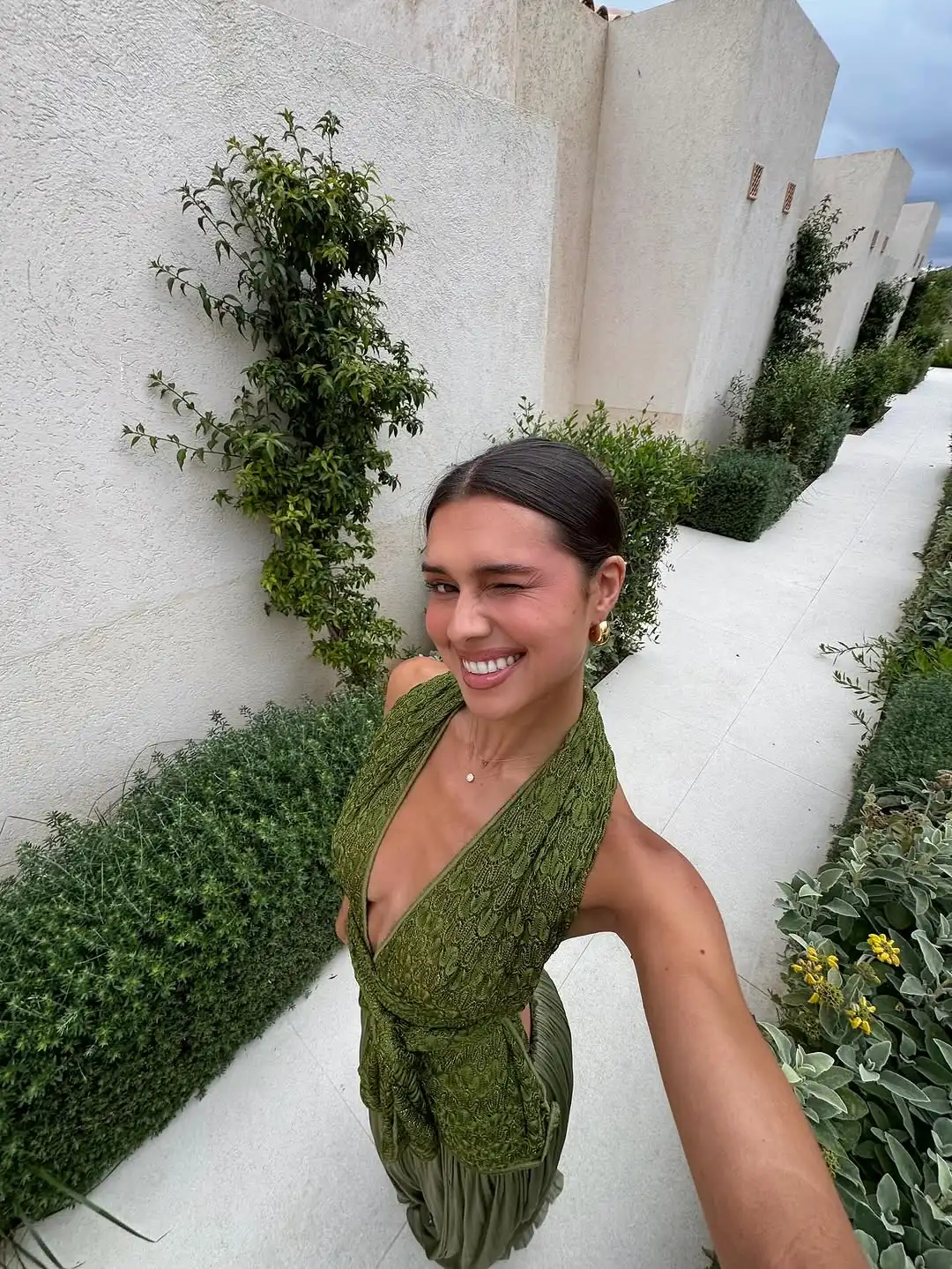 Texturizado renda sem costas assimétrico topo feminino saia conjunto verde profundo decote em v halter topos solto vestido longo 2025 verão outwear