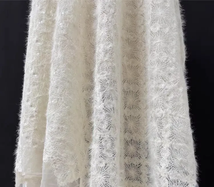 

1 ярд кружевной ткани из мохера для одежды, ткань с круговой вышивкой и ромбовидной сеткой, креативный материал для дизайнерской одежды, ткань для платьев