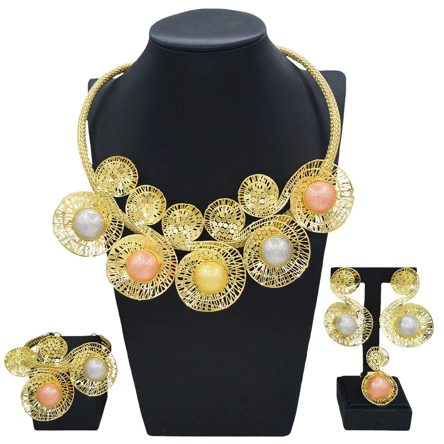 

Yulaili's latest line of Dubai jewelry set advanced gold disc shape fashion sense full European royal princess wedding gift
