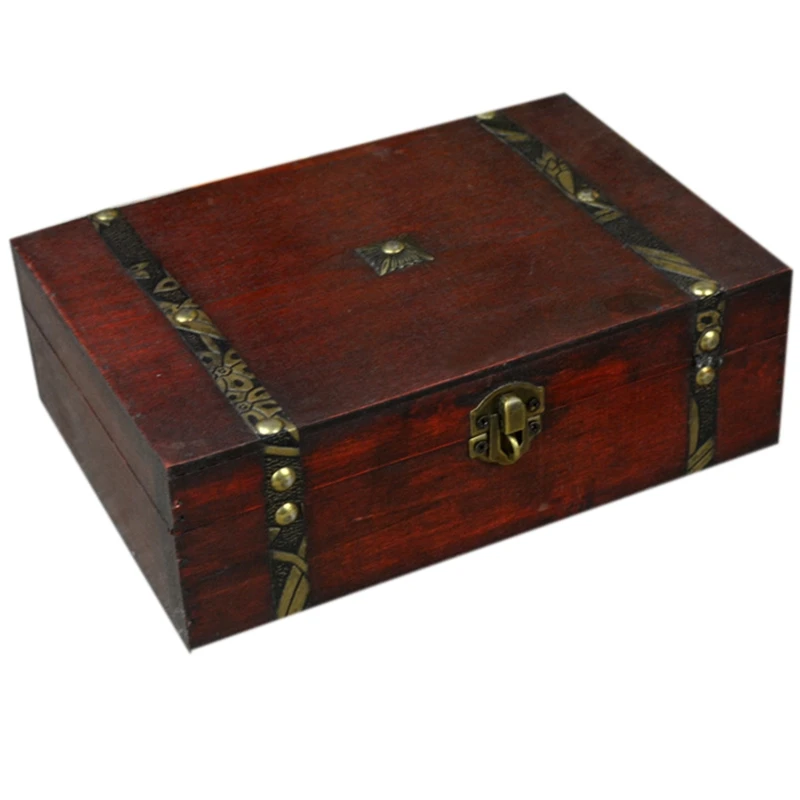 Wooden Vintage Treasure Box With Lock Jewelry Storage Box Case Storage Box Ring Gift