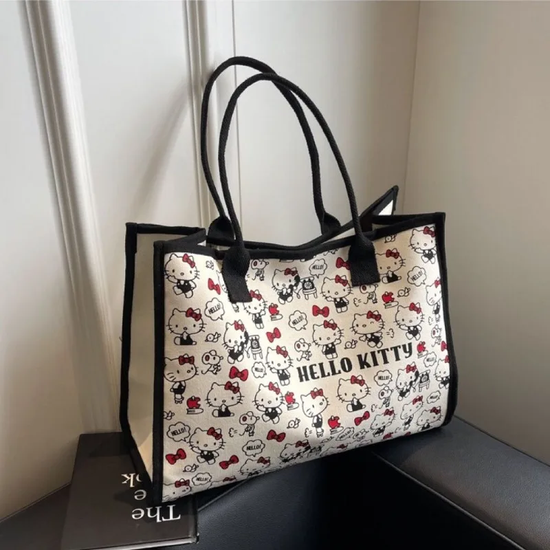 

Cartoon Large Capacity Canvas Bag for Girls Fashion Cute Sanrio Hello Kitty Tote Shopping Bag Shoulder Bag Girls Birthday Gift