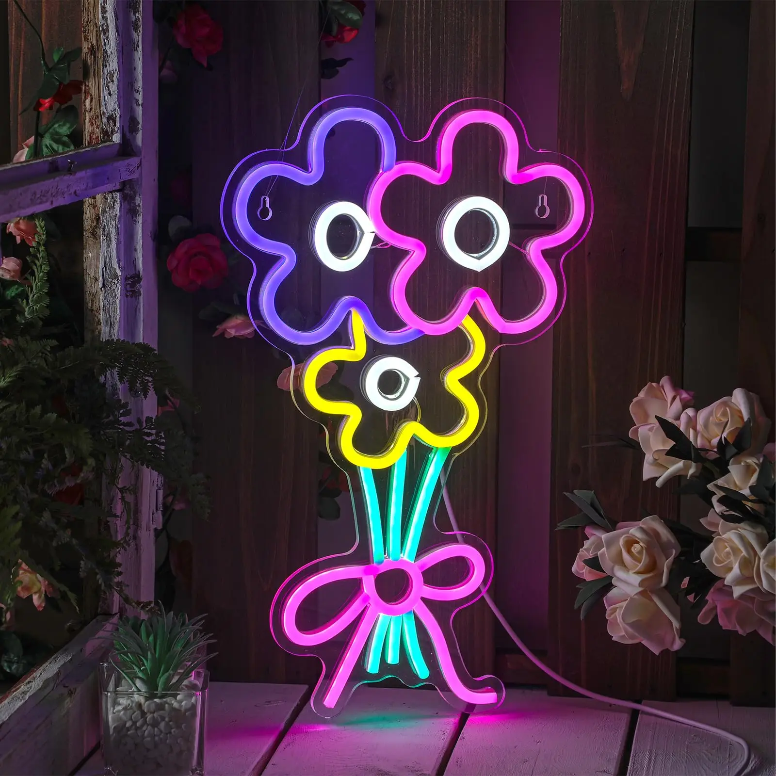 

Flower USB Powered Neon Light Wall Art Signs for Home Bedroom Girl Kid Room Party Game Room Spring Gift Lamp Decor