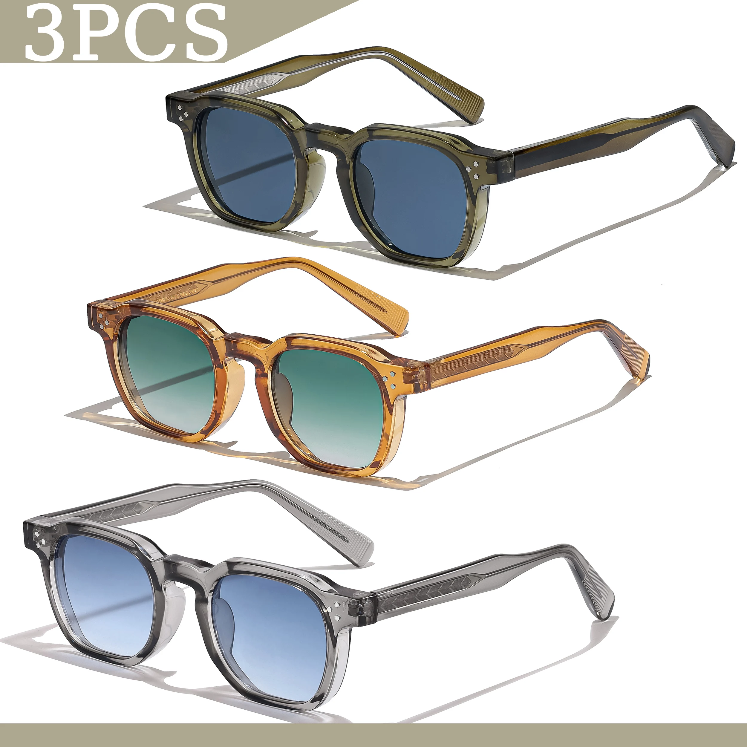 Lot de Lunettes de Soleil Carrées Rétro HBK 3