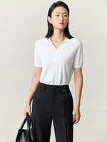 AMII Minimalism Womens Clothing Solid Turndown Collar Pullovers Short Sleeves T-shirt 2023 Summer Female Knitwears Tops 12342529