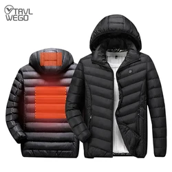 TRVLWEGO Winter Down Jacket For Men Electric Heating Warm 3rd Gear 8 Hours White Duck Down Solid Color USB Charging Hooded Coat