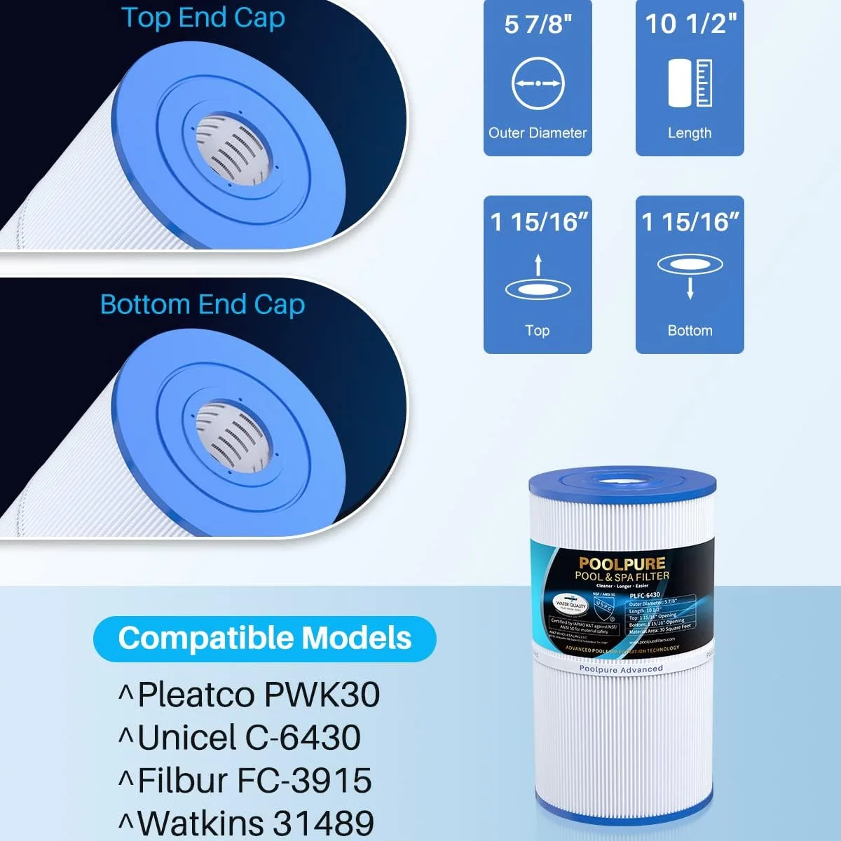 فلتر سبا لـ C-6430 Watkins 31489، Pleatco PWK30، Filbur FC-3915، P/ n0969601، يمكن أن يحل محل فلتر السبا