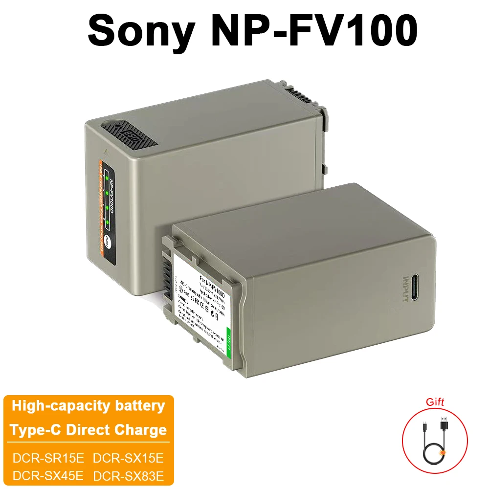 

NP FV100 NP-FV100A FV100 Batteries with Type-C USB Charging Input for Sony NP-FV30 NP-FV50 NP-FV70 SX83E SX63E FDR-AX100