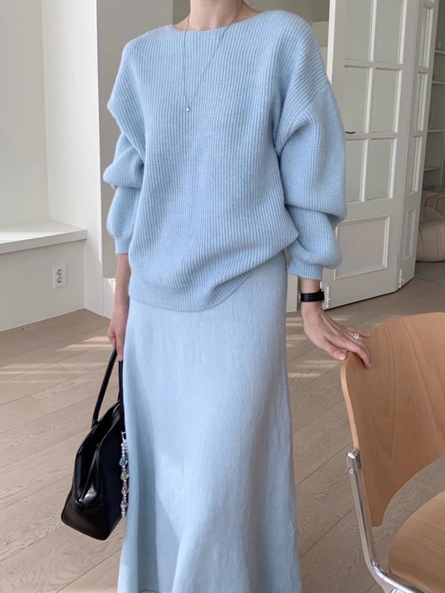 

Soft Cozy Knit Sweater Fi Tail Skirt Set Women's High Waist Autumn Winter Faion Ensemble round Ne Long Sve Commute S...