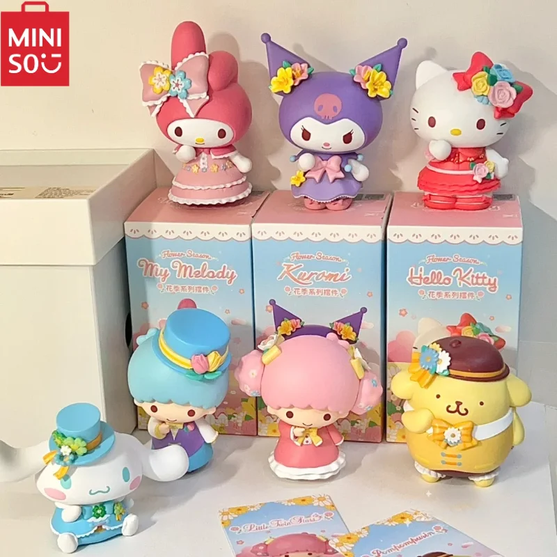 

Miniso Sanrio Flower Season Series Ornaments Office Desktop Figure Cute Hello Kitty Cinnamoroll My Melody Kids Birthday Gift