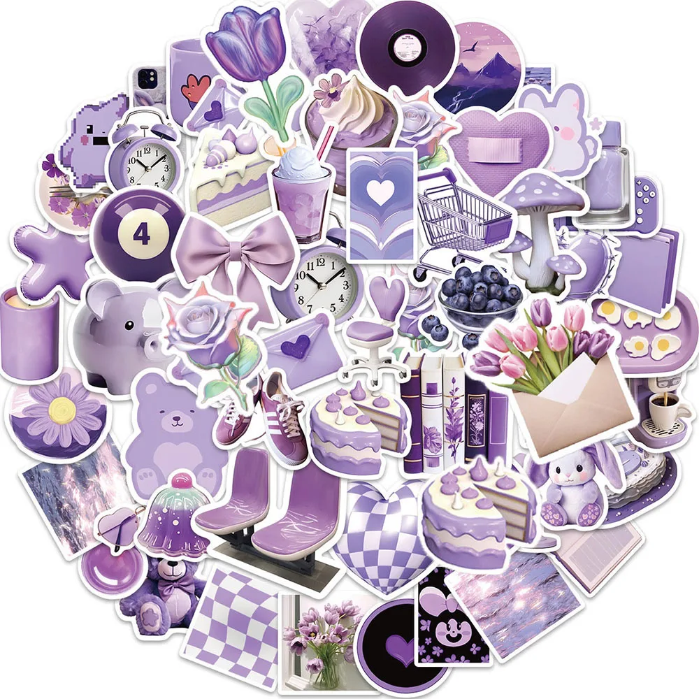 10/56pcs Cartoon Purple Simple Style Stickers Pack for Kids Scrapbooking Diary Helmet Skateborad Laptop Decoration Sticker Decal