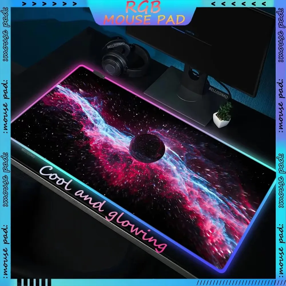 

Space Gaming Mouse Pads RGB Large Keyboard Pad Cosmic Gamer XXL Desk mat Starry Sky LED Backlit Carpet Keyboard Rubber Mouse Pad