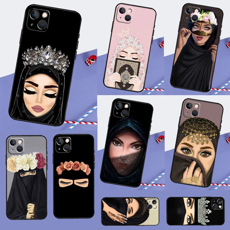 Capa de telefone árabe Hijab para iPhone, Capa de menina islâmica, 15, 14 Pro Max, 15, 13, 11, 12 Pro Max, Mini, 7, 8 Plus, XS, X, XR
