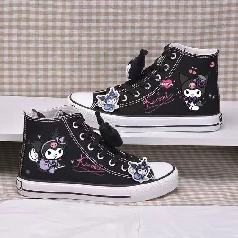 Sanrio My Melody Kuromi Spring Autumn Student High-top Canvas Shoes Cute Girl Vulcanized Shoes Sweet Girl Graffiti Sneakers