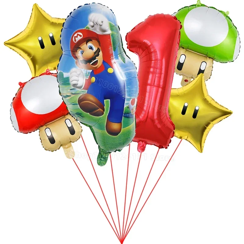 7pcs Super Mario Number Balloons Set Birthday Balloon Suit Party Decoration Game Stars Mushroom Ballon Ornament Accessories