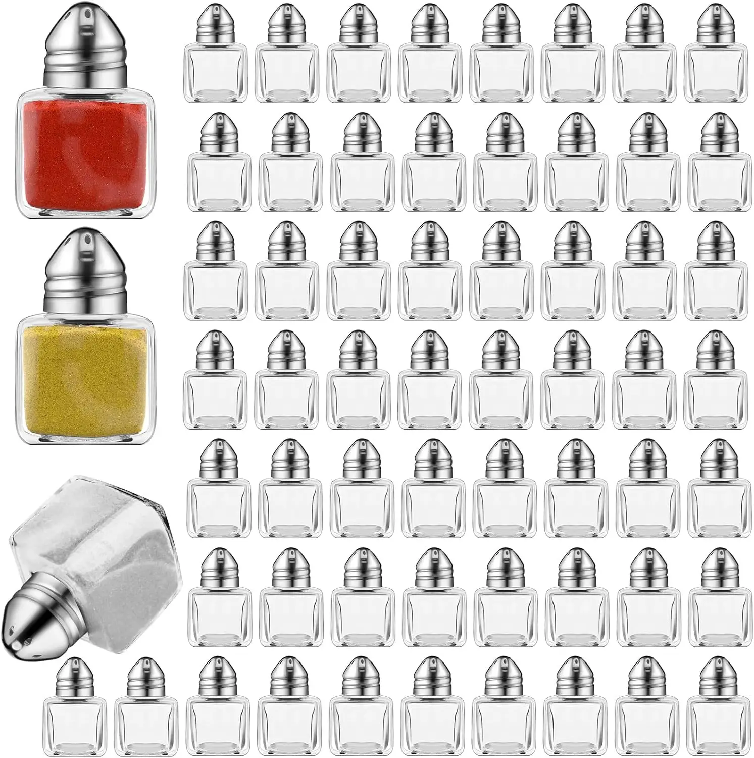 

100 Pack Mini Salt and Pepper Shakers, 0.5 Oz Cube Glass with Stainless Steel Lid for Kitchen Wedding Party Supplies