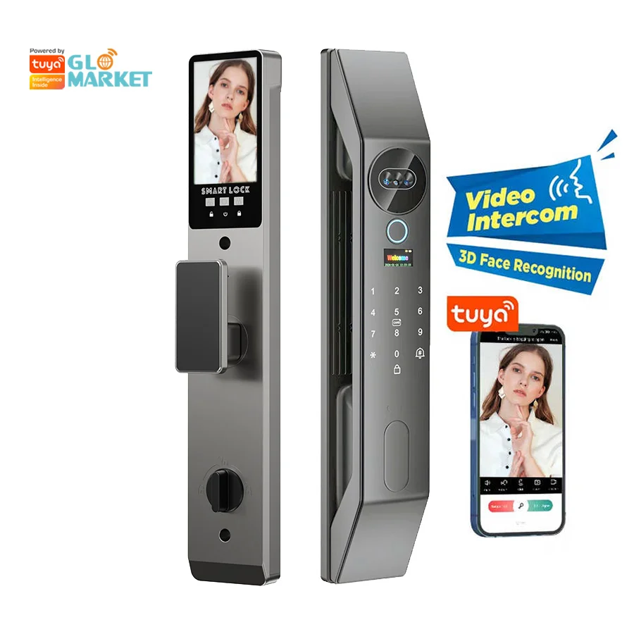 

July008 Glomarket Tuya Digital Lock Cerradura Inteligente Wifi App Fingerprint Card 3d Face Recognition Automatic Smart Door Loc