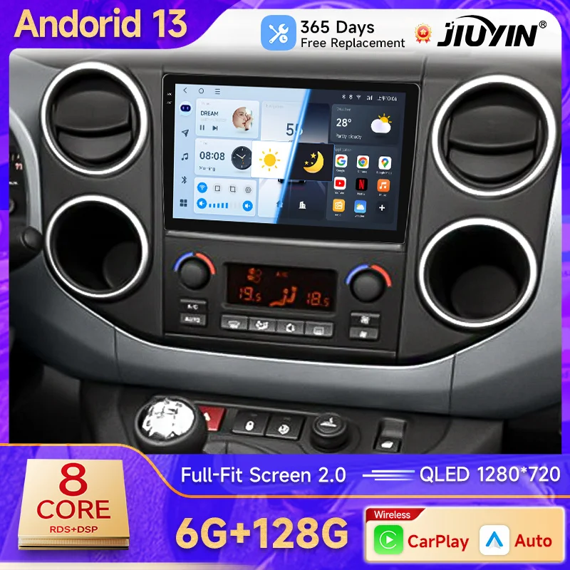 JIUYIN カーラジオシトロエンベルランゴ B9 プジョーパートナー 2008 - 2019 ワイヤレス CarPlay Android 自動なし 2 din 2din DVD