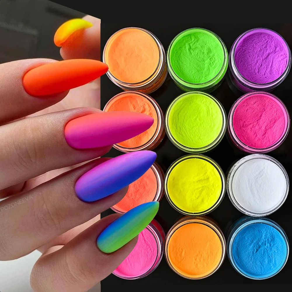 

100g Neon Fluorescent Nail Powder 12 Colors Fluorenscence Effect Nails Glitter Pigment Chrome Dust Makeup Eyeshadow Pigment FD