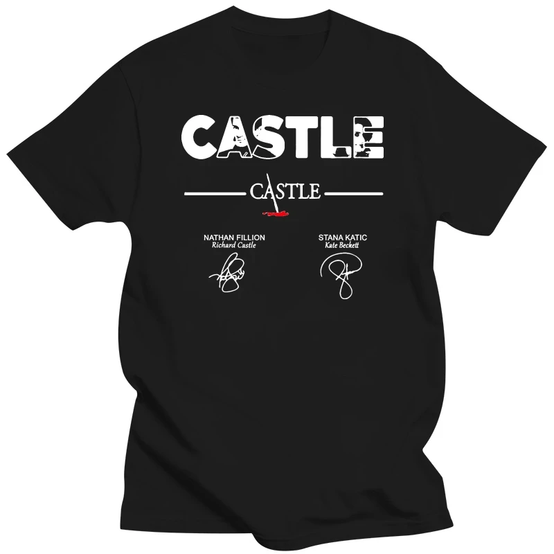 Castle Tv Series T-Shirt Nathan Fillion - Stana Katic Signatures Shirt Black Men Colorful Tee Shirt