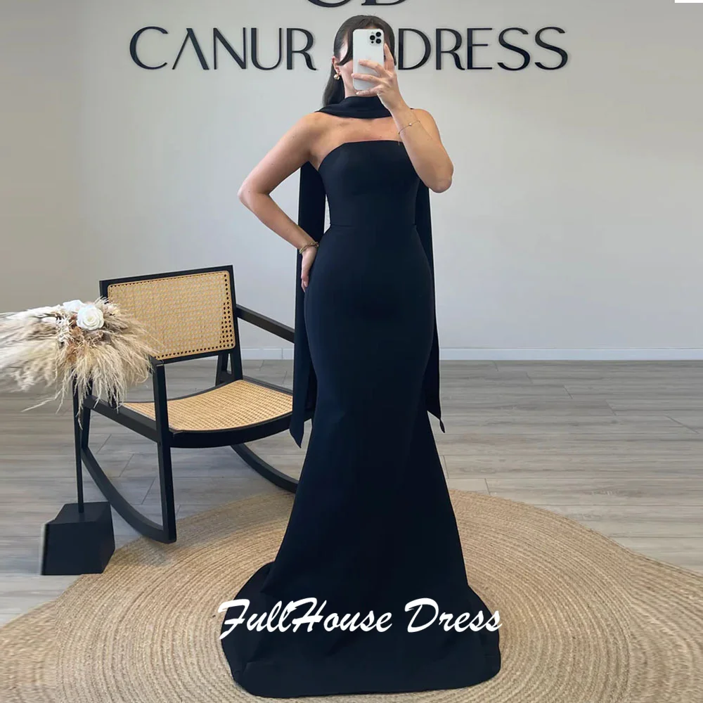 

Custom Made Women's Boat Collar Solid Simple Evening Dress Sexy Mermaid Backless Floor Length Party Dress with Court