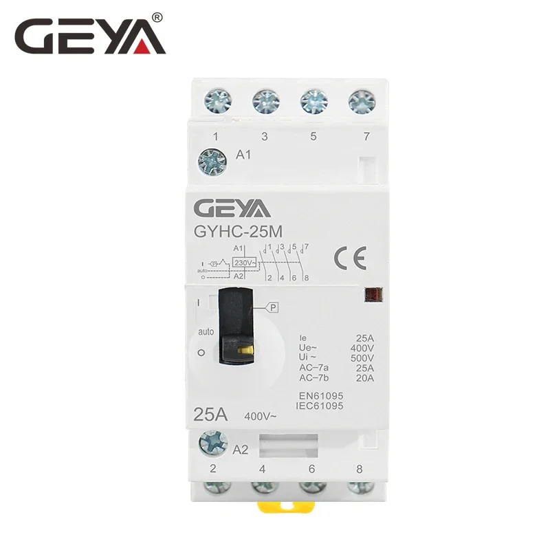 GEYA GYHC Manual Contactor 4P 25A 4NO 2NO2NC 220V/230V Din rail Household AC Modular Contactor 50/60HZ