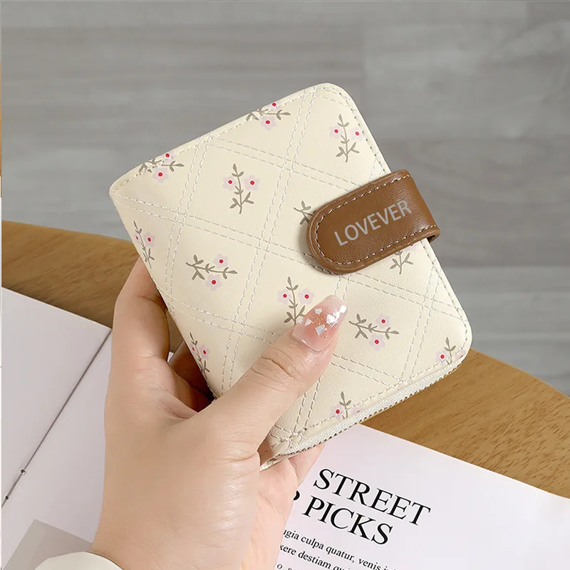 Ladies' Printed Wallet with Button Closure and Zipper Coin Pocket