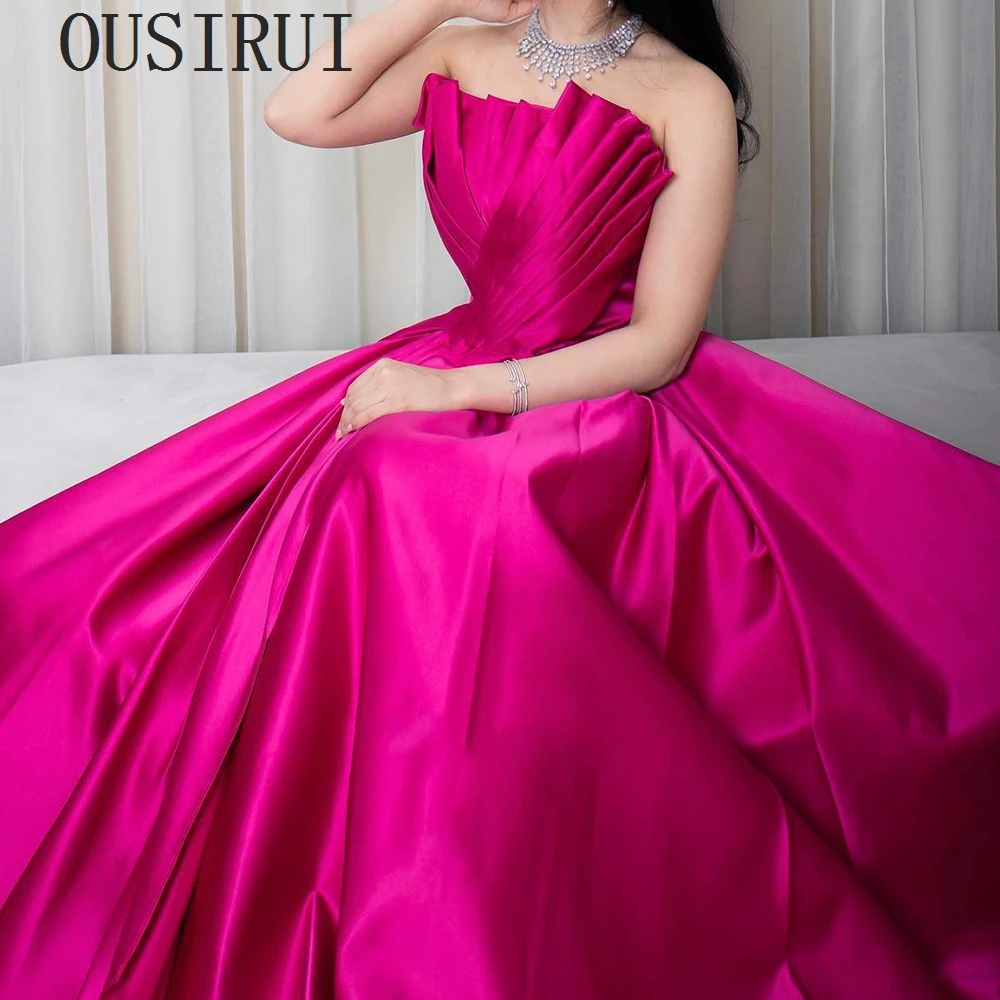 OUSIRUI Simple uchsia Satin Dubai Evening Dresses For Women Wedding 2024 Elegant Scalloped Long Formal A Line Host Party Gowns