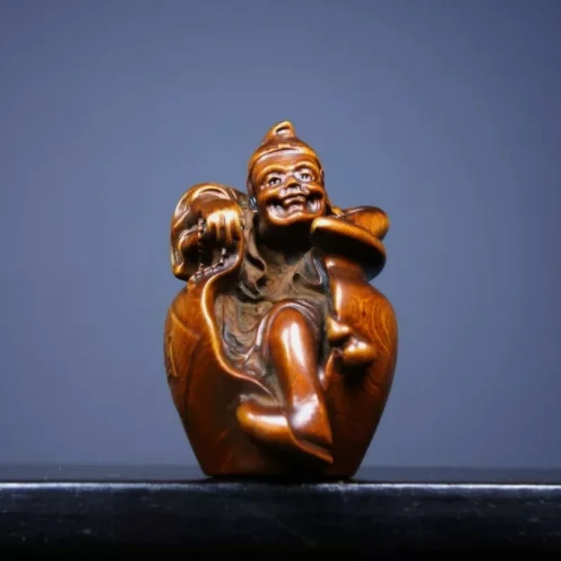 7cm Wooden Sculpture Jigong Buddha Statue Art Gift Chinese Wood Carving Boxwood